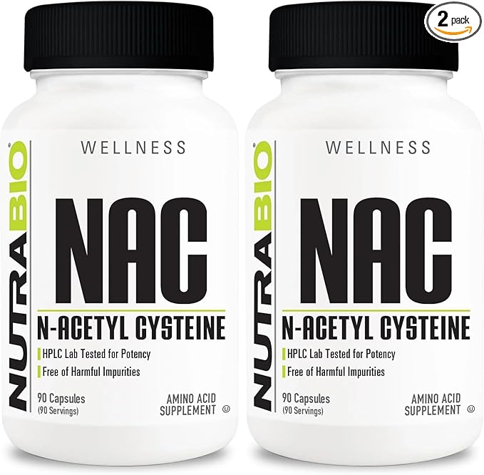 NutraBio N-Acetyl Cysteine Supplement (NAC) - 90 Capsules, 600mg Each - Powerful Anti-Oxidant - Immune Support - Boost Glutathione (Pack of 2)