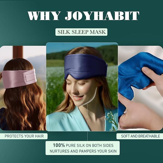 Joyhabit Silk Sleep Mask for Women and Men, Midnight Blue, Luxurious Comfort for Relaxation & Beauty Sleep, Ultra Soft & Breathable, Protects Hair & Skin