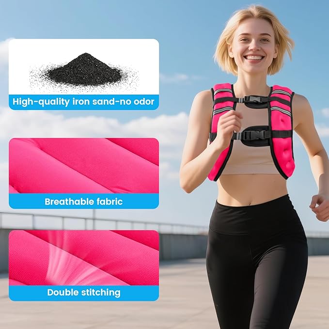 Weighted Vest, 6lb/8lb/12lb/16lb/20lb/30lb for Men, Women with Reflective Stripe, Weight Vests Adjustable for Workout, Strength Training, Running, Fitness, Muscle Building, Weight Loss