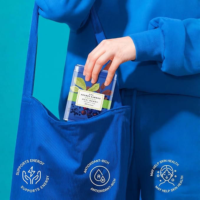 Life Plus Style Gourmet The Secret Garden Organic Acai Berry Green Tea 50 Bags Antioxidant Rich Herbal Tea Blend Supports Energy Wellness and Stress Relief Fruity Flavor Caffeine Boost