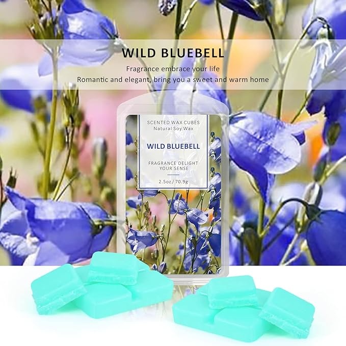 STRN Wax Melts Soy Long Lasting Scented Cubes 4 Pack for Warmer, Scented Wax Cubes for Making Candle, Grapefruit, Cherry Blossoms, Wild Bluebell, Plumeria (4x2.5 oz)