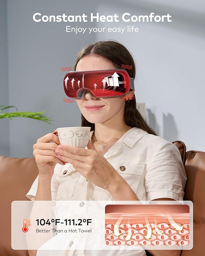 llano Eye Massager with Heat, Mother's Day Birthday Gifts for Women Men, Visible Heated Eye Mask for Migraine, Strain Relief, Reduce Stye, Improve Sleep (Silver)