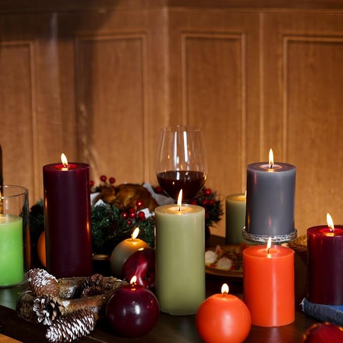 MOZEAL 3" x 4" Hand-Poured Unscented Olive Green Candle, Dripless Moss Green Pillar Candle Set of 3, Long Clean Burning, Approx 72 Hours Burn Time, Rustic Country Style, Home Decor