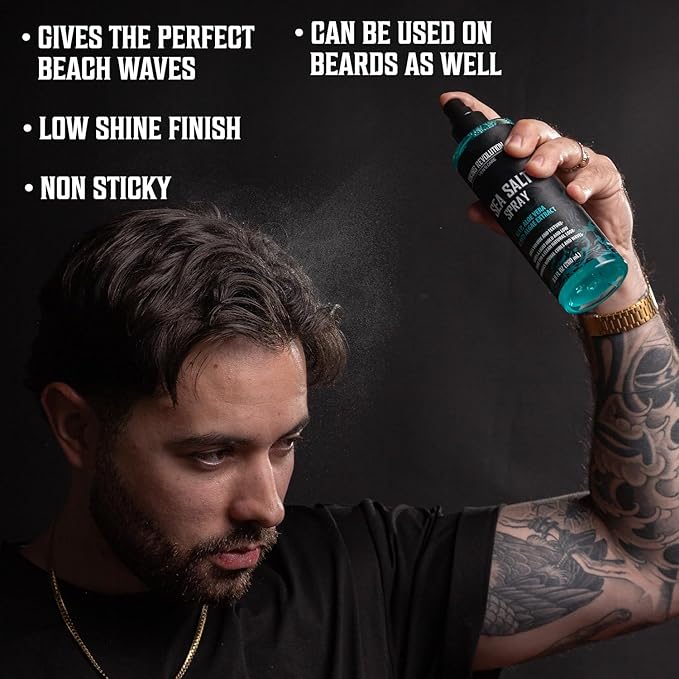 Viking Revolution Sea Salt Spray for Hair Men (8fl oz), Matte Sandalwood Hair Clay (2 oz) and Hair Styling Powder for Men (1oz) - Men Hair Styling Kit - The Ultimate Trio for Texture, Volume, and Hold
