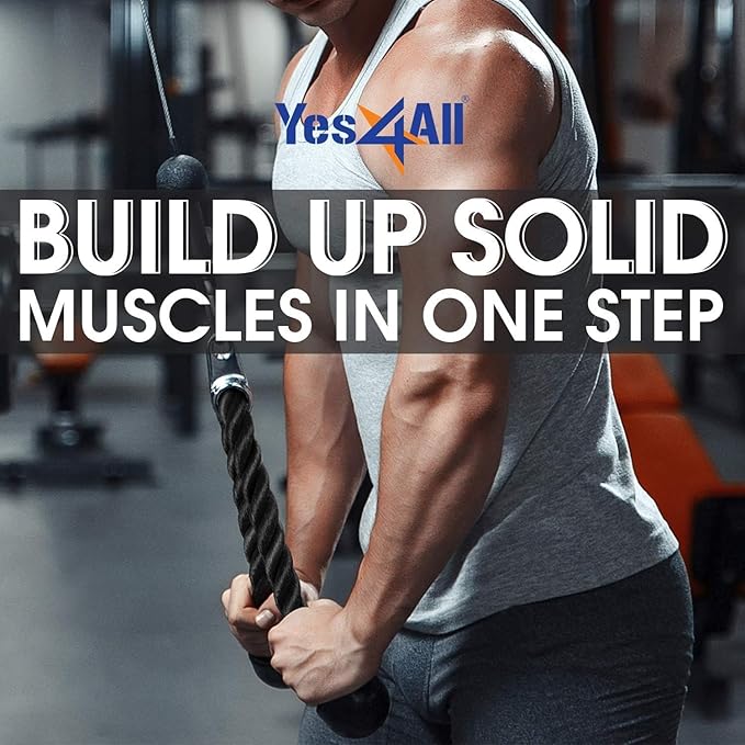 Yes4All Cable Machine Attachment, Double D Hanlde & Tricep Rope Cable Attachment, Weight Machine Accessories Load 880 LB for Home Gym