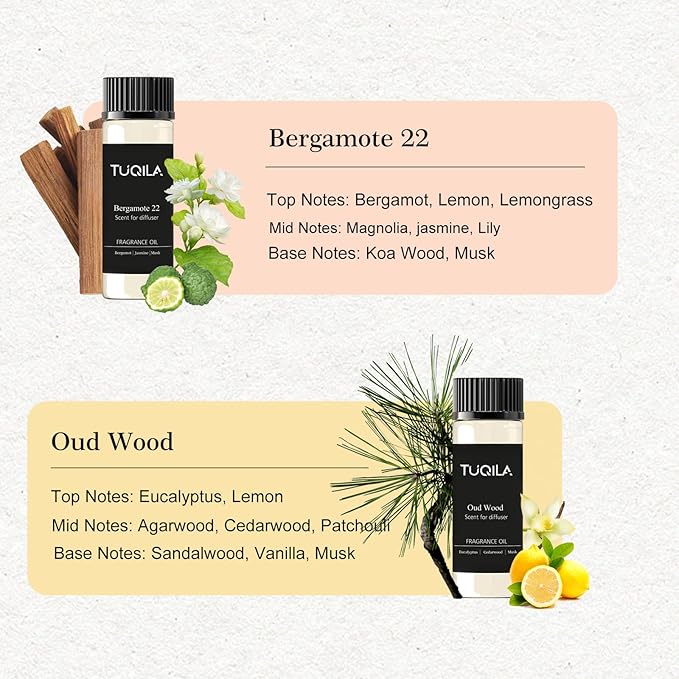 Waterless Diffuser Essential Oil Set(6X 20mL), Hotel Luxury Aroma Scent Oil My Way,Olene, Candy Mints, Mysterious, Bergamote Usage Cold Air Diffuser Oils Aromatherapy for Home, Office, Car