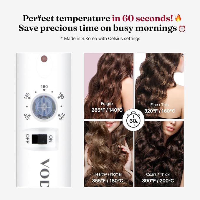 VODANA Professional GlamWave Ceramic Curling Iron, Long-Lasting Natural Curls, Instant Heat, Hair Curler, Curling Wand, Available in USA (1.4 inch, White)