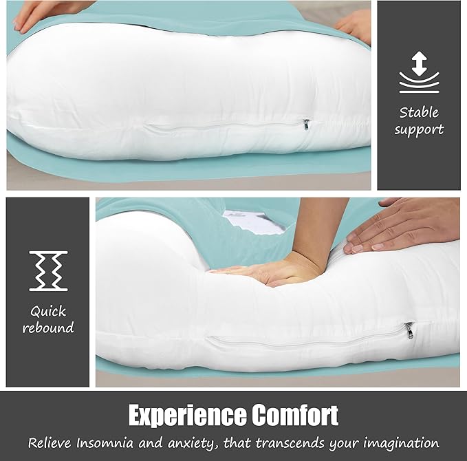 HIPHOP PANDA U-Shaped Pregnancy Pillow for Sleeping - Full Body Maternity Support Pillow with Cooling Removable Cover - Comfort for Back, HIPS, Legs, Belly - 57 Inch for Pregnant Women, Ice Blue