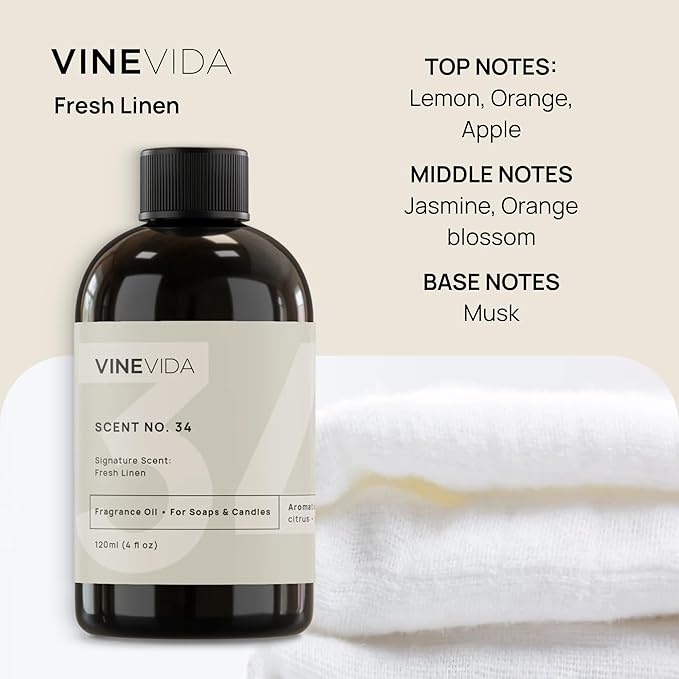 VINEVIDA Fresh Linen Fragrance Oil for Cold Air Diffusers - (128 Fl Oz) - Essential Oils for Diffuser Oil Refill & Air Freshener Room Spray