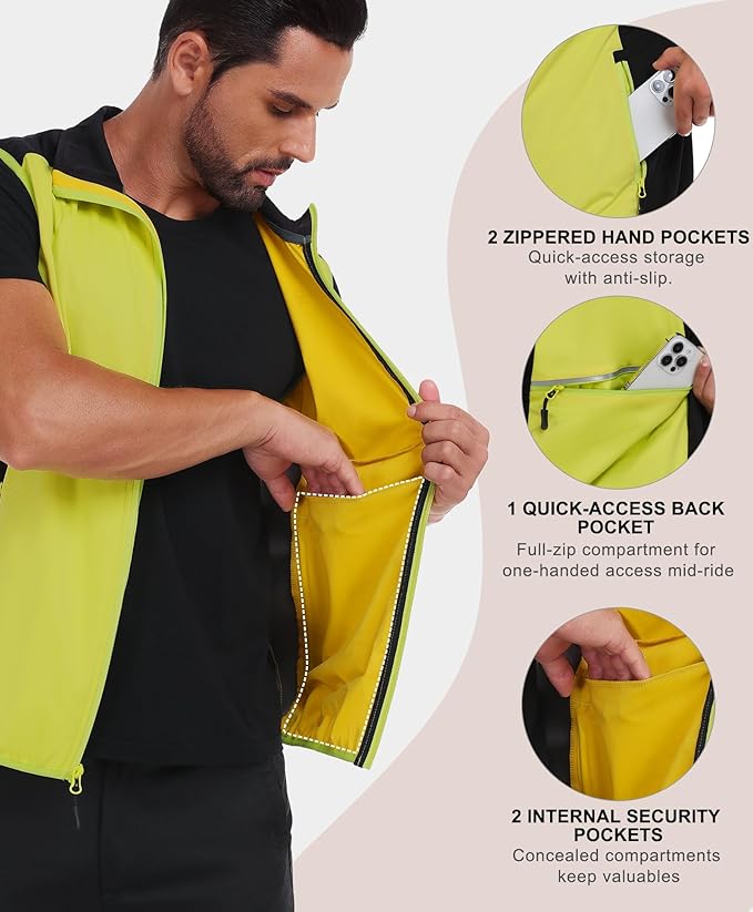Little Donkey Andy Men's Water-resistant Outerwear Vests, Stretch Windproof Vest for Cycling, Running, Golf