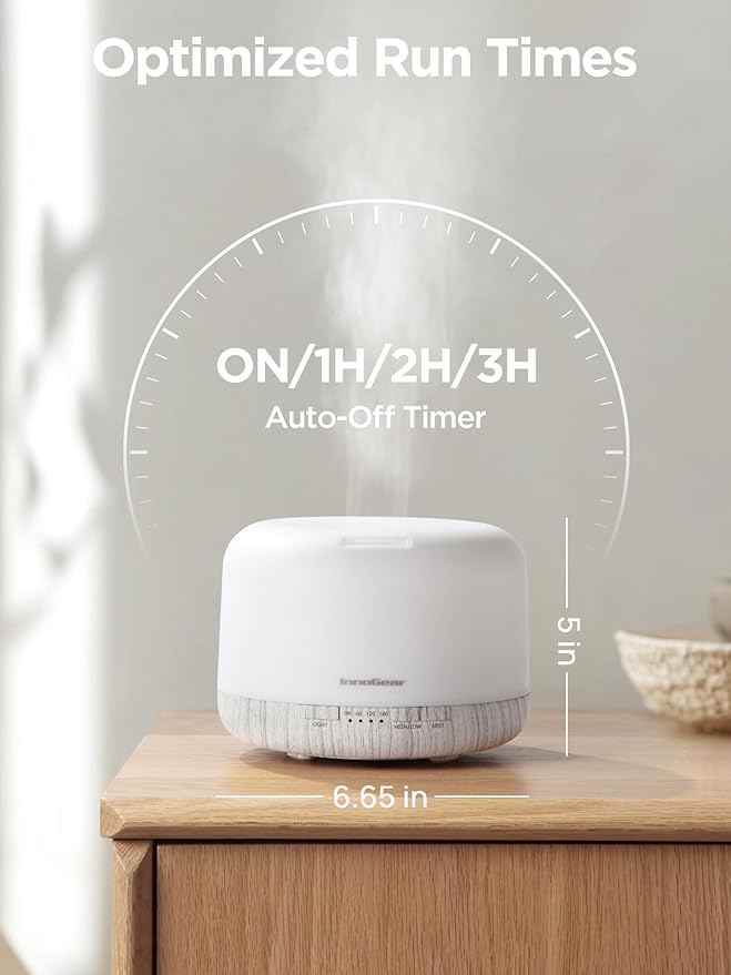 InnoGear Aromatherapy Diffuser & 10 Essential Oils Set, 500ml Essential Oil Diffuser with Remote Control Ultrasonic Cool Mist Scent Humidifier Vaporizer Auto-Off Timer for Room Office Home, White