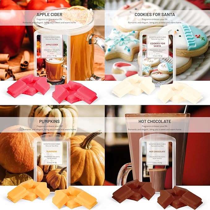 STRN Scented Fall Wax Melts 8 Pack Wax Cubes, Soy Wax Cubes for Warmer, Vanilla Cupcake, Orange Cinnamon, Balsam & Cedar, Warm Campfire, Apple Cider, Cookies for Santa, Pumpkins (8 x 2.5oz)