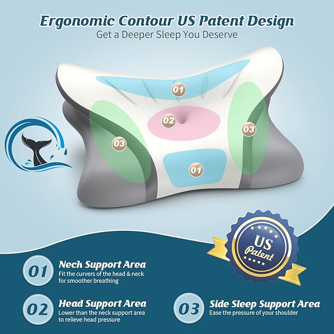 Cervical Neck Pillow - Cooling Pillow for Neck Pain Relief, Ergonomic Side Sleeper Pillow for Sleeping, Contour Memory Foam Pillows for Neck Support, Orthopedic Bed Pillow for Back Sleepers (White)