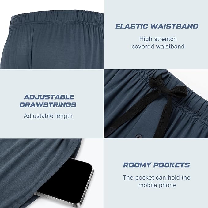 Men's Pajama bottoms Lounge Sleep Shorts Soft Comfortable Breathable Pajamas Shorts with Pockets 2 Pack