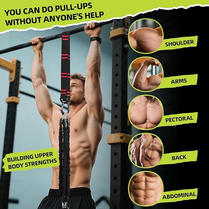 Pull Up Assistance Bands 260lbs – Heavy Resistance Bands for Pull Ups with Feet Rest, Height Adjustable Pull Up Bar Bands, Strength Training Workout Equipment