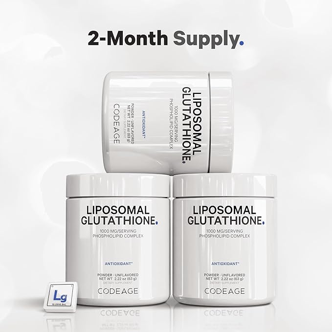 Codeage Liposomal Glutathione Powder - 1,000 mg Vegan Reduced L-Glutathione per Serving, Liposomal Delivery - 2-Month Supply - Unflavored - Phospholipid - Non-GMO Gluten-Free - 2.22 Oz