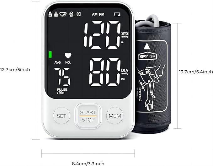 Blood Pressure Monitor Upper Arm Machine Accurate Adjustable Manual BP Cuff Kit Led Backlit Display 2 Users 240 Sets Memory Includes Storage Bag White