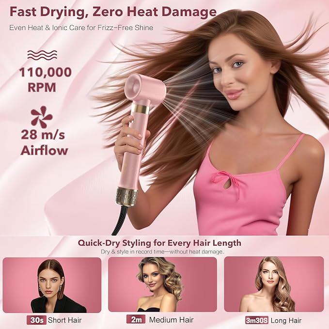 StyleVibe 6-in-1 Air Styler, Hair Dryer & Blow Dryer Brush with Auto Wrap Curl L/R, Fast Drying, Smooth Blowouts, Root-Lift Volume, No Heat Damage Frizz-Free Thermal Brush with Travel Bag