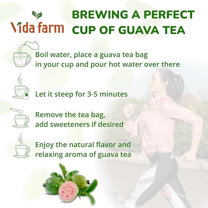 VIDA FARM 75 Premium Guava Leaf Tea Bags, Zero Sugar Tea, Handpicked, 100% Pure and Natural Guava Leaves, Non-GMO, No Caffeine, Gluten-Free, Vegan
