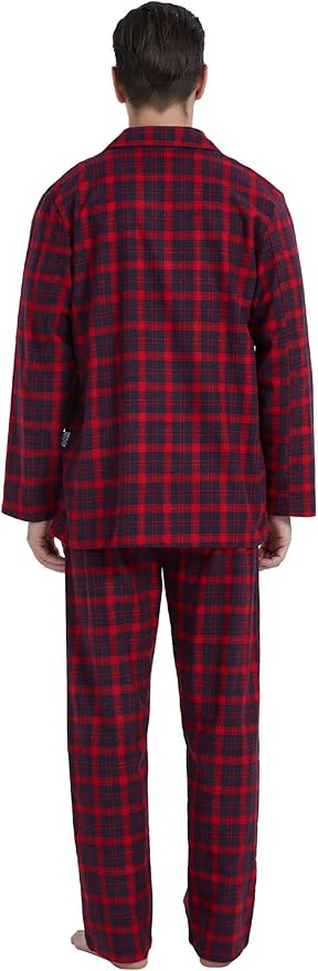 GLOBAL Men's Pajamas Sets 100% Cotton Flannel Sleepwear Long-Sleeve top & Bottom