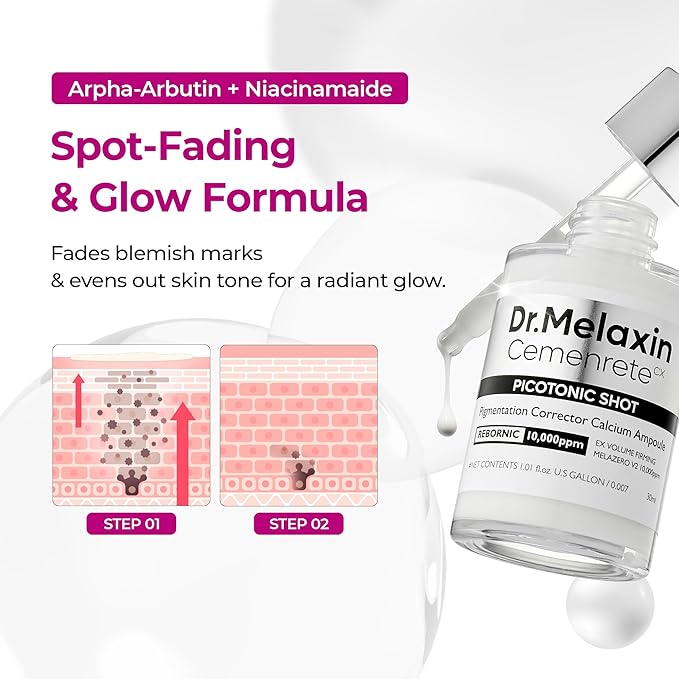 Dr.Melaxin Cemenrete Picotonic Shot Calcium Ampoule for Even Skin Tone & Skin Clarity, 1.01 fl.oz.