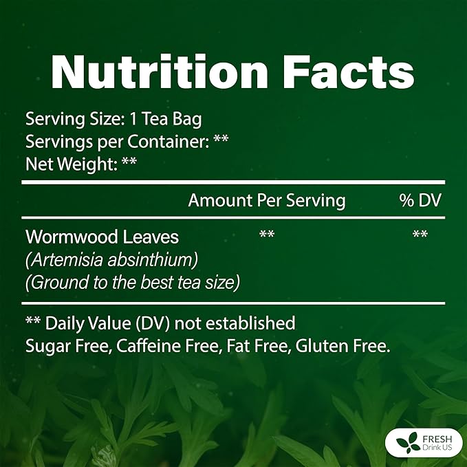 FreshDrinkUS, Premium Wormwood Tea - 75 Tea Bags - Handcrafted Herbal Blend, Caffeine-Free β Smooth Taste & Naturally Refreshing.