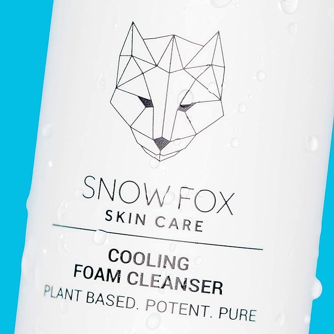 Snow Fox Skin Care Cooling Foam Cleanser - SLS- Free Face Wash with Organic Aloe Vera & Peppermint Water - Gentle< Non _ Drying Formula for Oily, Combination & Sensitive Skin - 5oZ