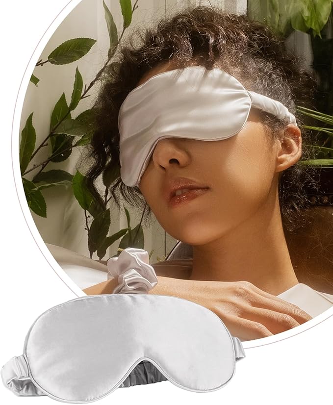 100% Mulberry Silk Sleep Mask, 22 Momme Silk Eyeshade with Adjustable Elastic Band, Blackout Blindfold for Sleeping, Travel & Night