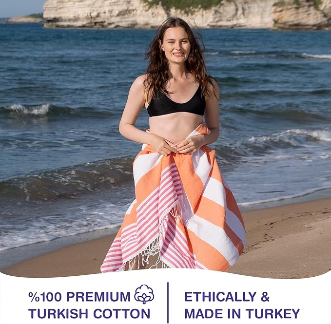 Oversized Turkish Beach Towel 38’’x71’’ - Set of 6 | 100% Turkish Cotton Lightweight Sand Free Quick Dry Pool Towels | Extra Large Bath Towels for Adults Beach Blanket Essentials