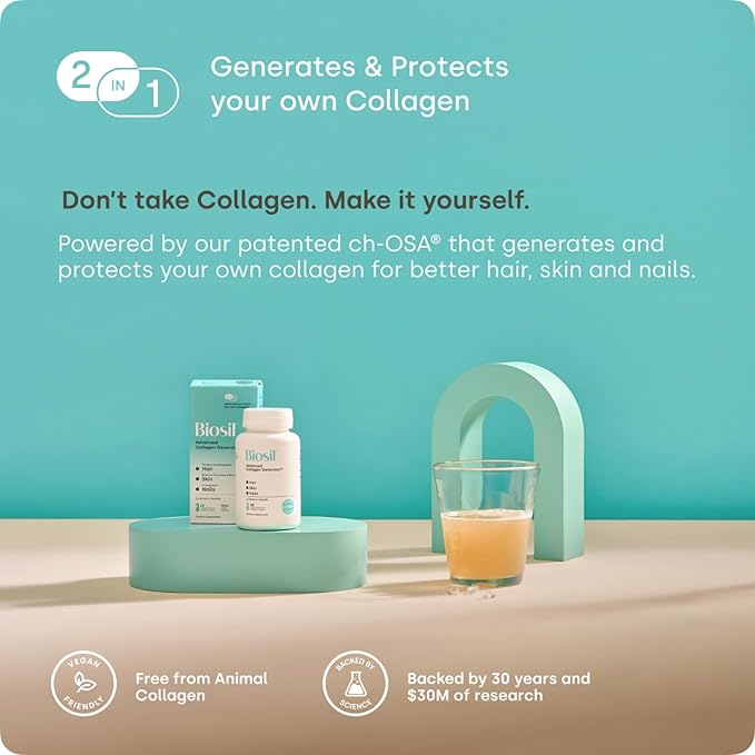 Biosil Collagen Booster Supplement - 120 Liquid Capsules - Patented ch-OSA Activator for Skin, Hair, Nails & Joints - Supports Natural Production - 60-Day Supply