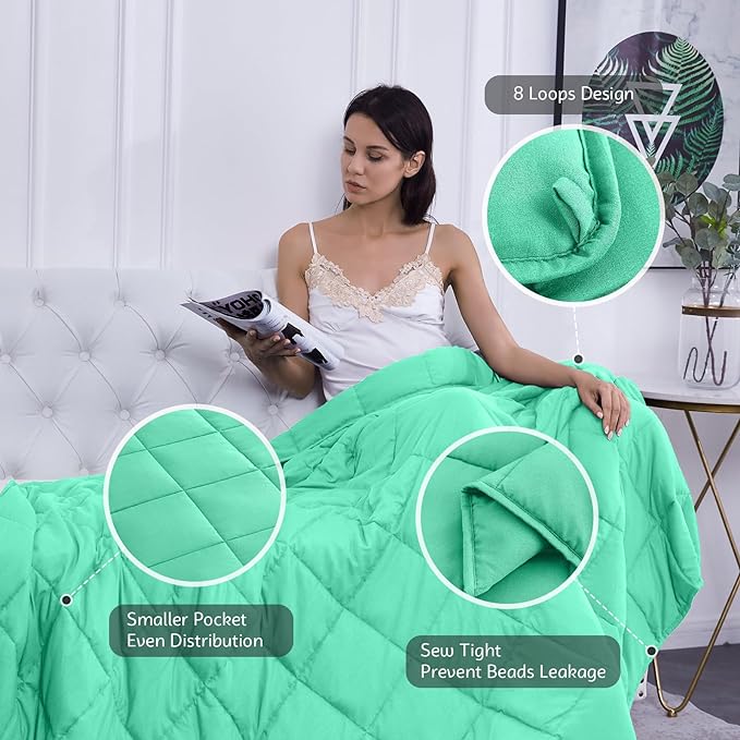 L'AGRATY Weighted Blanket - 60"x80" 15lbs Cooling Breathable Heavy Blanket Microfiber Material with Glass Beads for Adult All-Season Summer Fall Winter Soft Thick Comfort