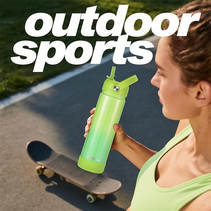 Insulated Stainless Steel Water Bottle with Straw, Ceramic-Lined, BPA-Free & Leak-Proof, 24 oz, Neon Dew