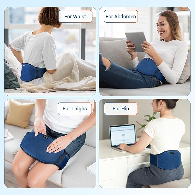 Comfytemp Cordless Portable Heating Pad with Massager for Back Pain Relief for Cramps and Menstrual, Lower Back Massager with Heat,Wearable Heated Waist for Abdominal