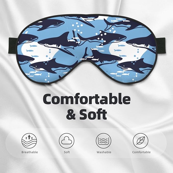 Sleep Eye Mask Abstract Blue Sharks and Fish Sleep Mask for Women Men Comfortable Eye Mask with Adjustable Strap Soft Eye Cover Blindfold for Travel Yoga Nap Shift Work