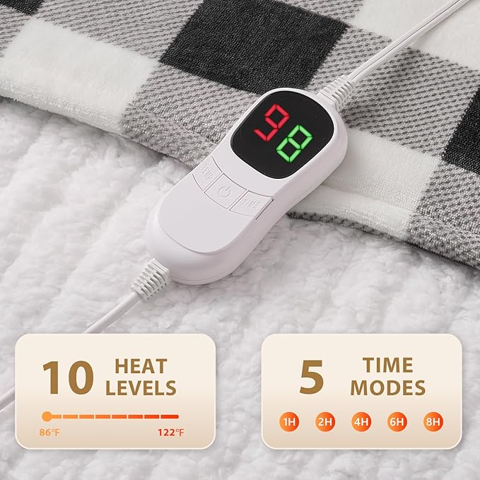 HomeMate Electric Blanket Heated Full Size - 72“x84“ Ultra Soft Cozy Flannel Heating Blanket with 10 Fast Heat Levels 8 Hours Auto Off Over-Heated Protection ETL Certification Keep Warm in Home Office