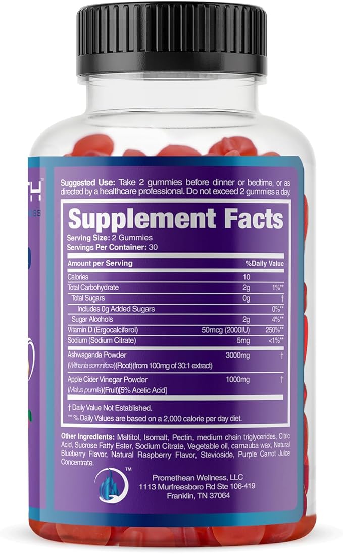 Ashwa ACV Pro Health - Sugar Free Apple Cider Vinegar Gummies with Ashwagandha, Advanced Keto, Stress Relief Supplements with Vitamin D, 1g Carbs Per Gummy Golo