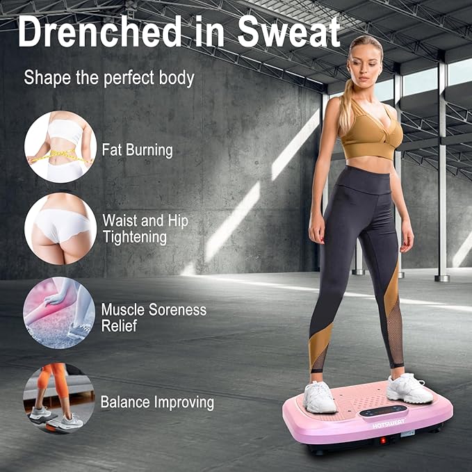 HOTSWEAT Vibration Plate Exercise Machine for Lymphatic Drainage, Power Plate Vibrating Platform, Shaker for Weight Loss, Exercise Board with 120 Levels for Home Gym