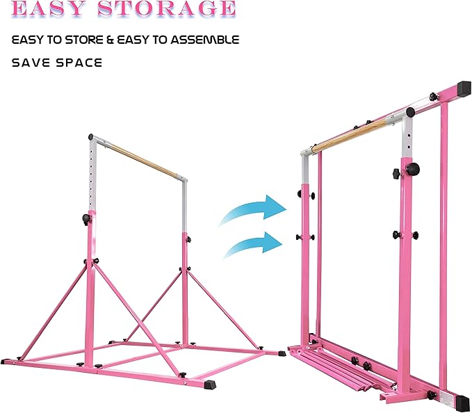 Gymnastic Bar for Kid and Teenage Ages 3-25, 5 FT / 6 FT Base Length, 5 FT / 6 FT Height, Gymnastic Kip Bar Horizontal Bar for Gymnast, Gymnastic Training Equipment for Home and Club Use