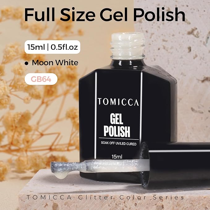 TOMICCA White Pink Gel Nail Polish, Sparkle Silver Gel Polish, Soak Off UV Transparent Shimmer Neutral Jelly Nail Polish Gel Clear Color Nail Art DIY Manicure Salon