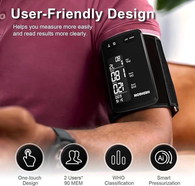 Upper Arm One-Piece Design Blood Pressure Monitor 9″ to 17″ Large with Digital Blood Pressure Cuff Portable for Home use (Built-in Lithium Battery) Rechargeable