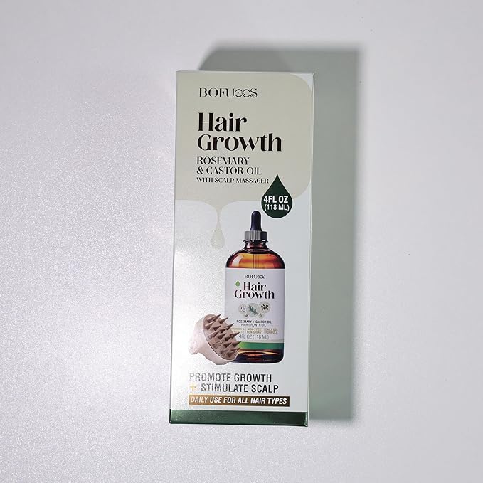 Organic Rosemary & Castor Hair Growth Oil + Scalp Massager Set – Premium Hair Strengthening Oil for Boosting Hair Health, Thickening, Soothing, Moisturizing and Natural Growth – 4.0 oz