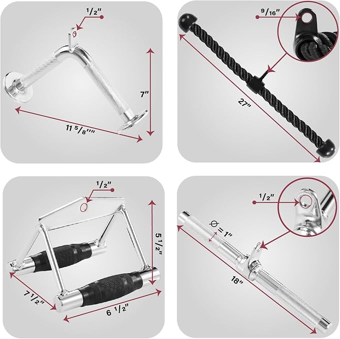 Yes4All Cable Machine Attachment, Double D Hanlde & Tricep Rope Cable Attachment, Weight Machine Accessories Load 880 LB for Home Gym