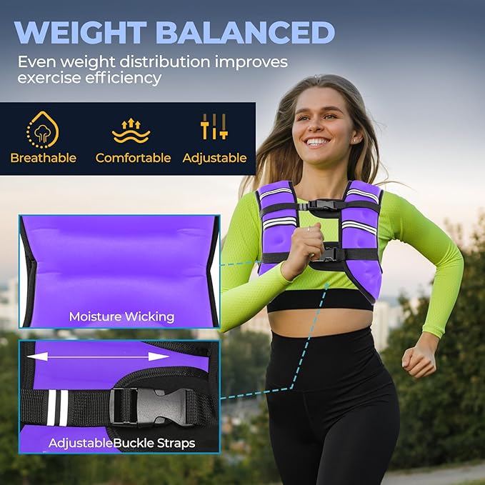 Weighted Vest, 12lb/16lb/20lb Weight Vest with Reflective Stripes for Men Women, Two Adjustment Straps for Workout, Strength Training, Running, Fitness, Muscle Building, Weight Loss