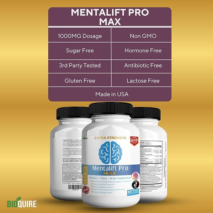 Mentalift Pro MAX Extra Strength Memory & Focus Supplement, 60 Capsules, Brain Support Formula with Vitamins & Minerals (3)