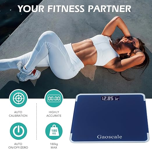 Blue Digital Scales for Body Weight,Highly Accurate Gaoscale Weighing Scale for Body Weight,Weight Scales Bathroom,Weight Scale with Sturdy Tempered Glass,LCD Backlit Display,180kg/396lb