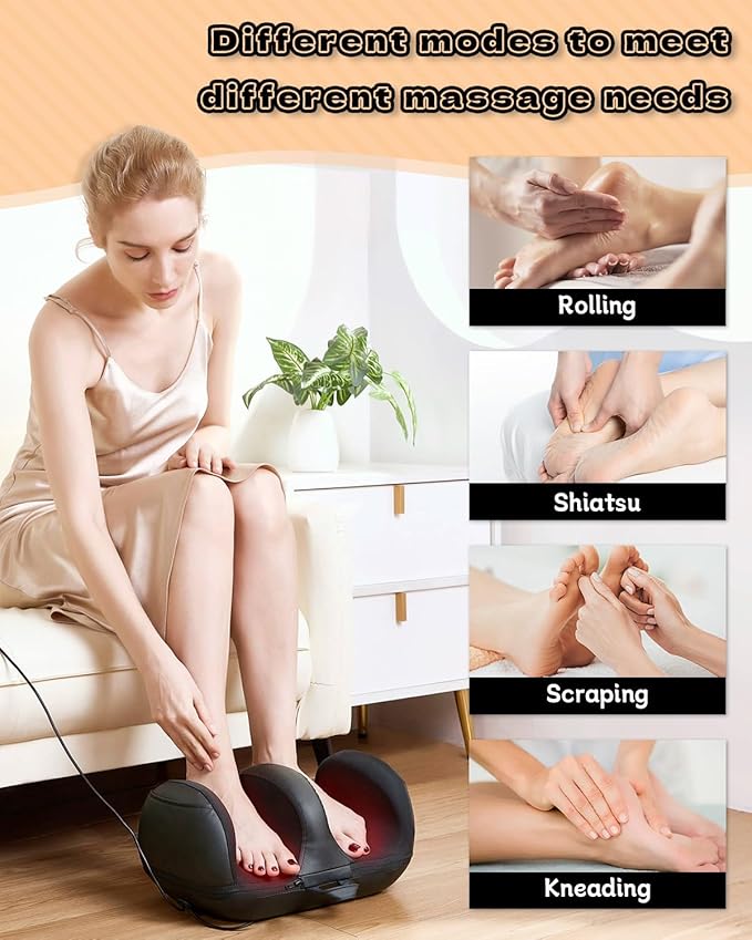 Foot Massager, Shiatsu Foot Massager with Heat, Rechargeable Calf Massager, Massage Calf, Deep Kneading Massage for Home and Office, Gifts for Women, Men, Dad, Mom