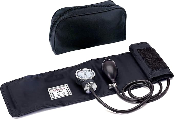 Santamedical Adult Deluxe Aneroid Sphygmomanometer - Professional Blood Pressure Monitor with Adult Black Cuff and Carrying case (Light Black)