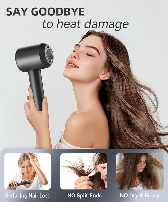 Hair Dryer, 140, 000 RPM High Speed Blow Dryer for Fast Drying, Negative Ionic Hair Dryers for Women, Thermo Control Lightweight Hairdryer for Home and Travel Black