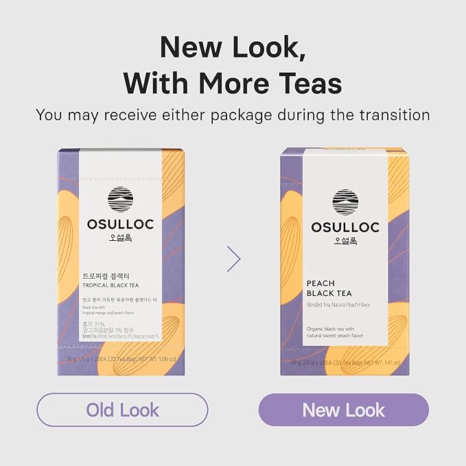 OSULLOC Peach Black Tea (Tropical Mango & Peach Flavor), Fruit tea Blend, Premium Teabags from Jeju Island, 20 count (Pack of 2)
