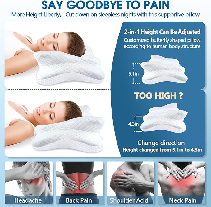 Memory Foam Pillows, Cervical Pillow for Neck and Shoulder Pain Relief, Ergonomic Contour Bed Pillow, Soft for Side Sleep Stomach Sleeping and Back Sleeper